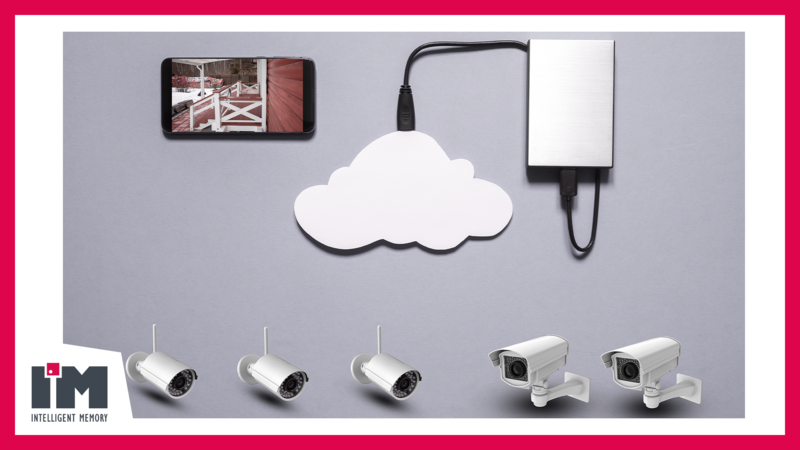 Surveillance cameras transferring data to devices which keep it stored in the cloud and visible on mobile devices.