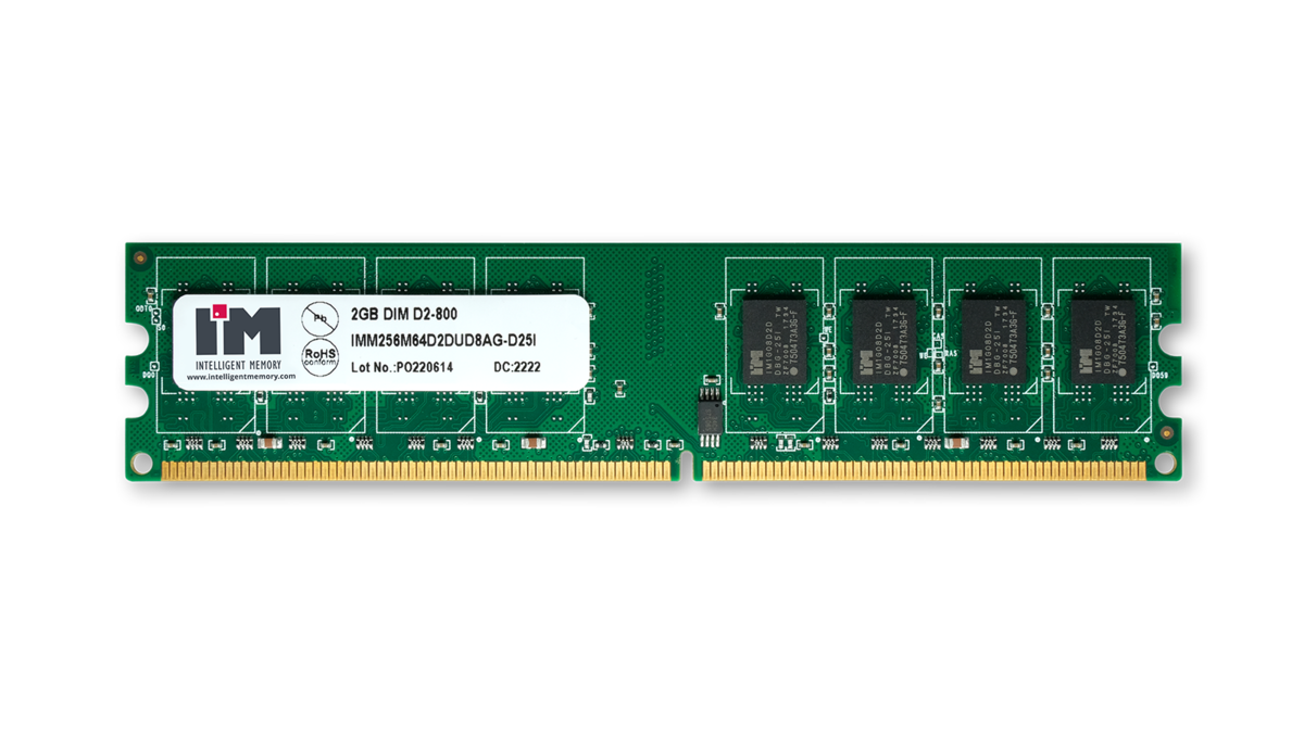 DRAM Module - DDR2 - Non-ECC UDIMM - 2GB - PC2-6400 (800MT/s) - 1.8V - 128Mx2x64 - 240pin DIMM - IMM256M64D2DUD8AG-D25
