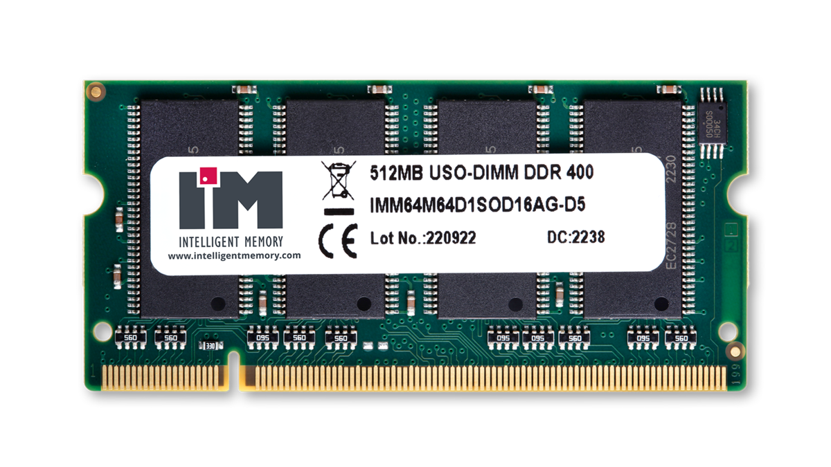 DRAM Module - DDR1 - Non-ECC USODIMM - 1GB - PC-3200 (400MT/s) - 2.5V - 64Mx2x64 - 200pin SODIMM - IMM128M64D1SOD8AG-D5